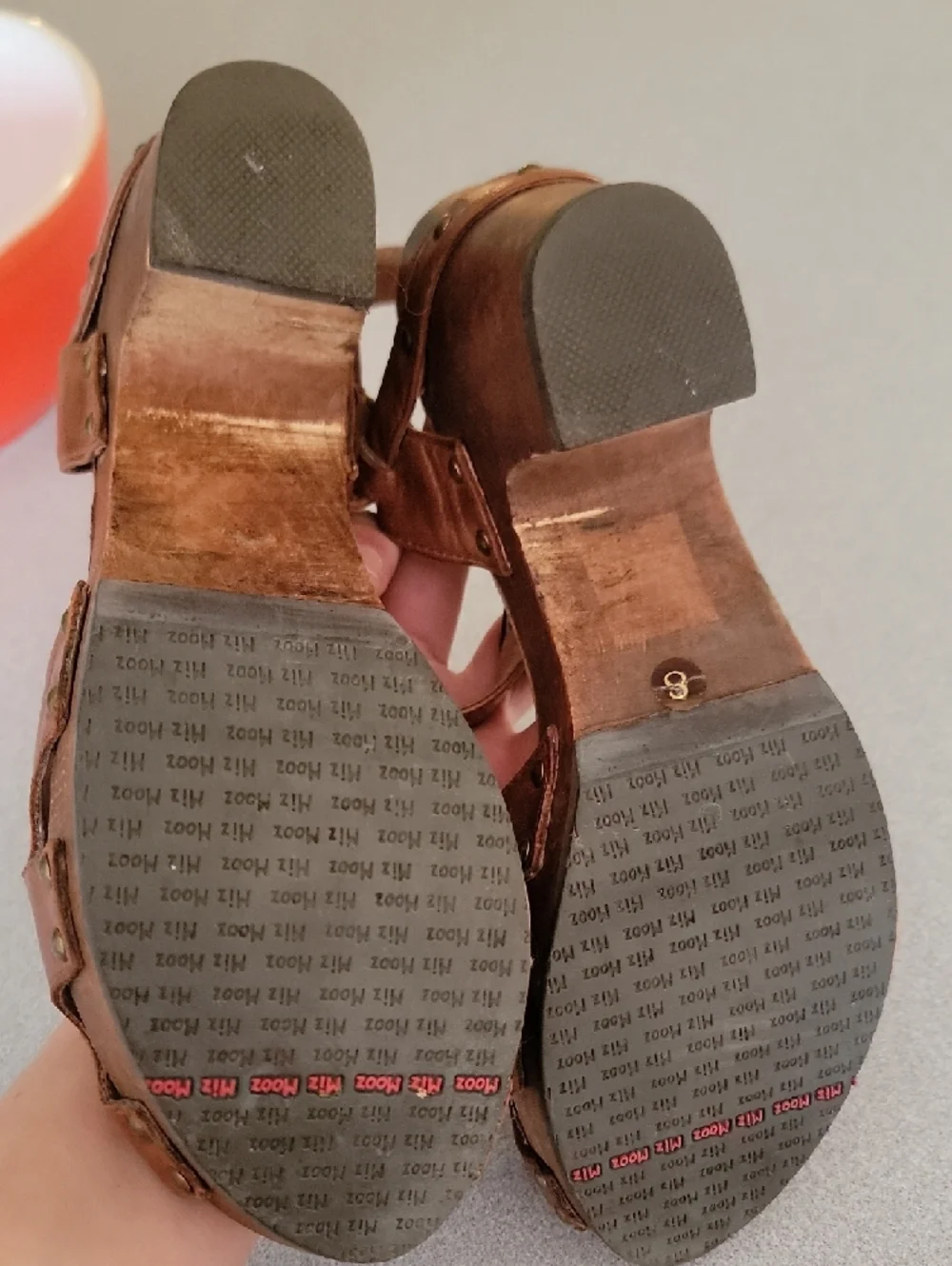 Miz Mooz Brown Leather Slingback Peep-Toe Heels - Picture 4 of 5